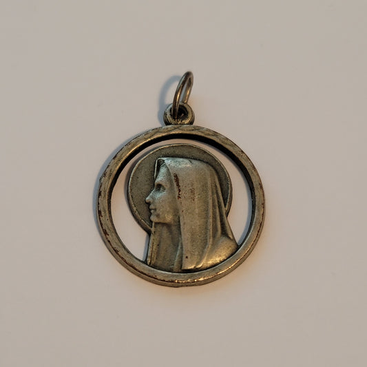 Round Silver Tone Prayer Pendant