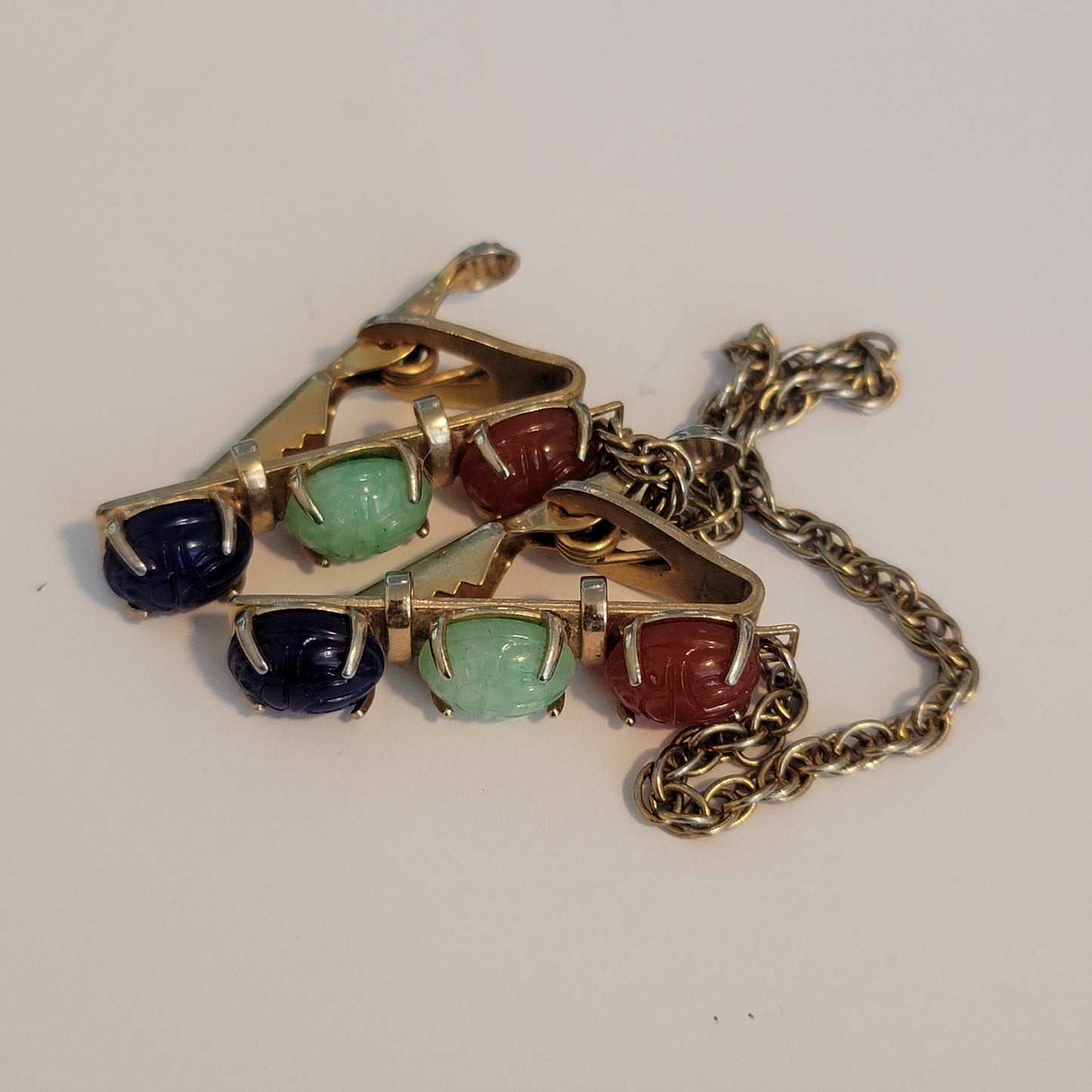 Vintage Scarab Gold Tone Sweater Guard Clips