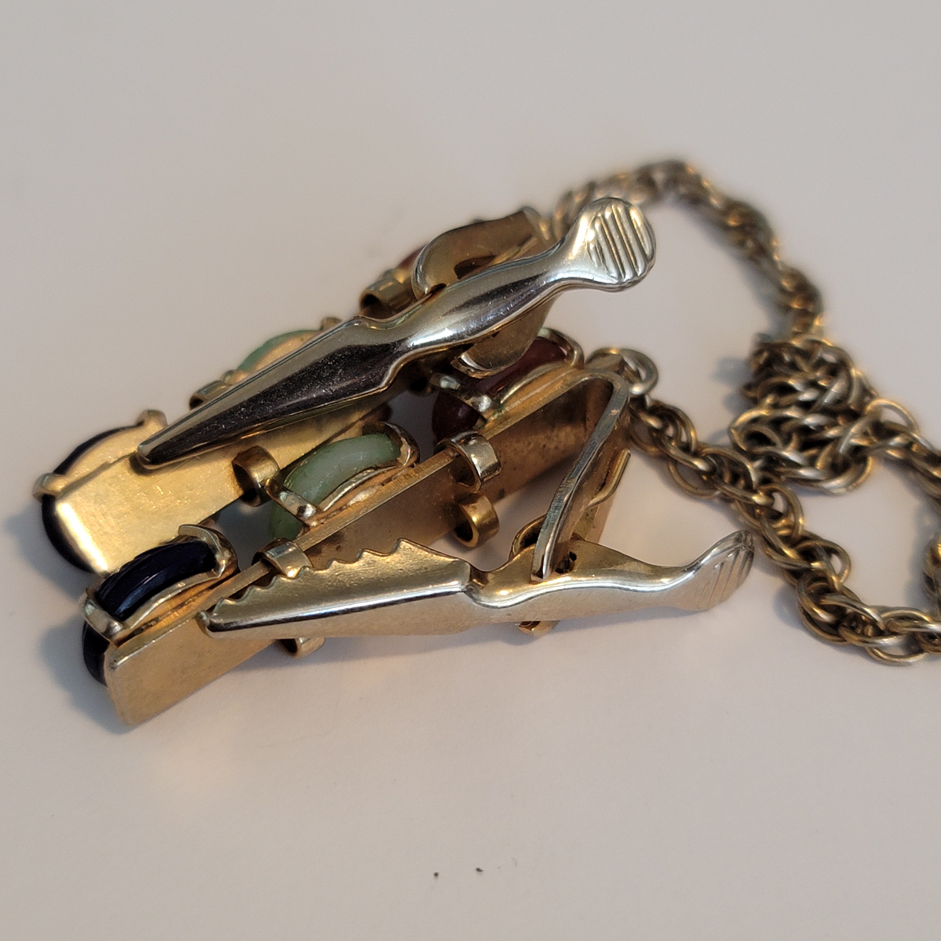 Vintage Scarab Gold Tone Sweater Guard Clips