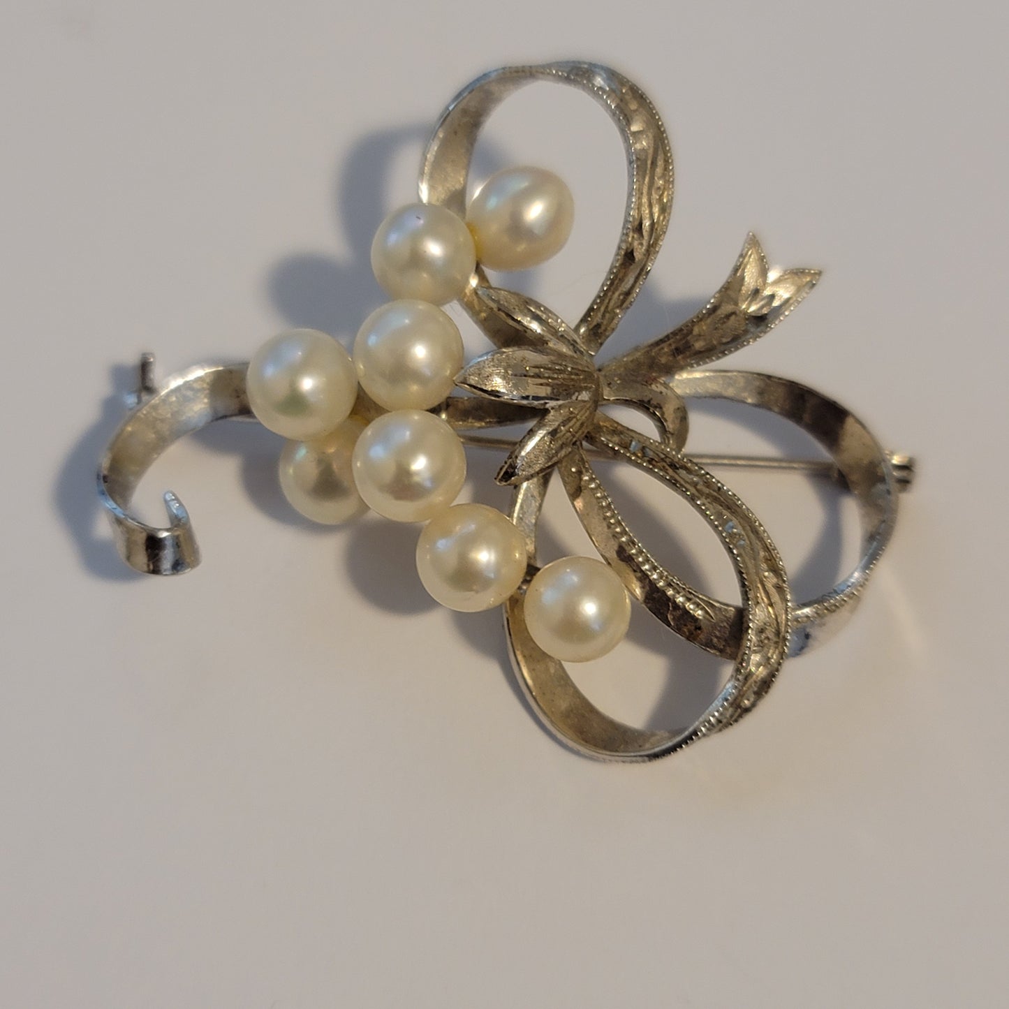 Vintage Sterling Pearl Brooch