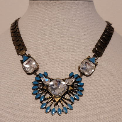 Blue Rhinestone Rustic Necklace