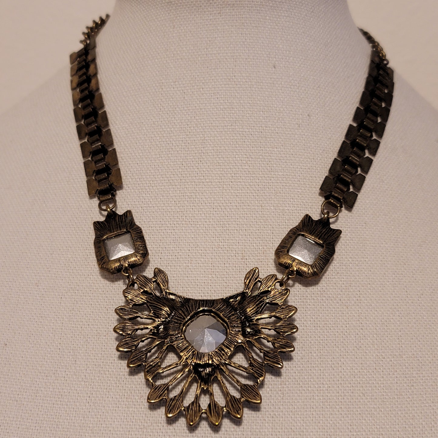 Blue Rhinestone Rustic Necklace