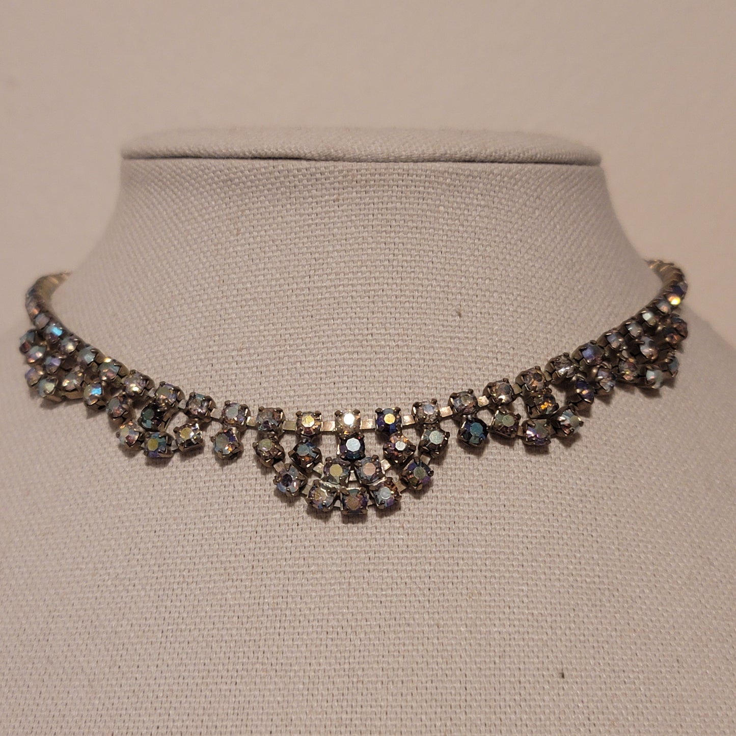 Vintage Aurora Borealis Rhinestone Choker Necklace