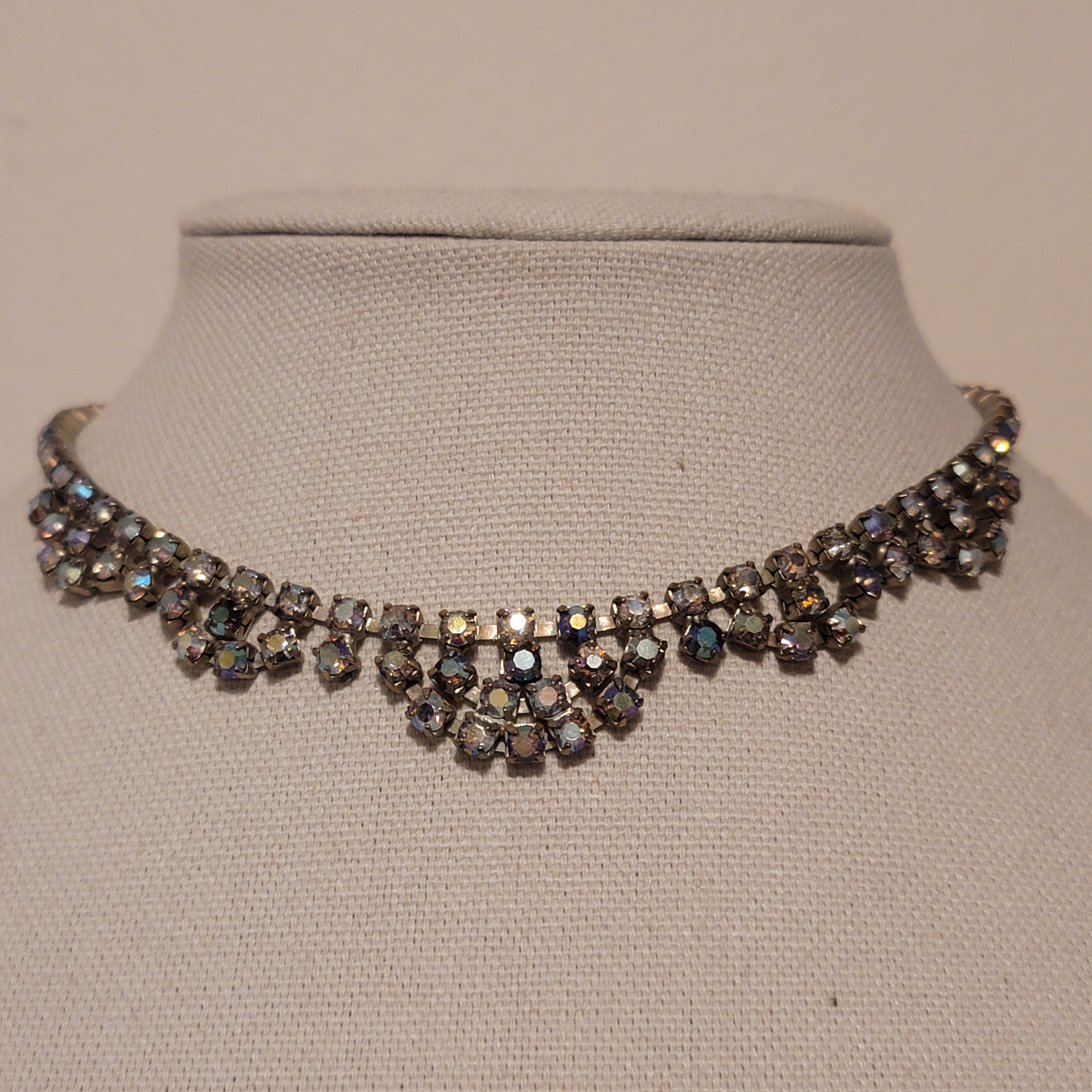 Vintage Aurora Borealis Rhinestone Choker Necklace