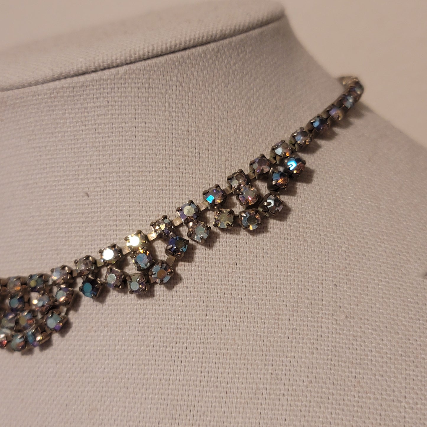 Vintage Aurora Borealis Rhinestone Choker Necklace