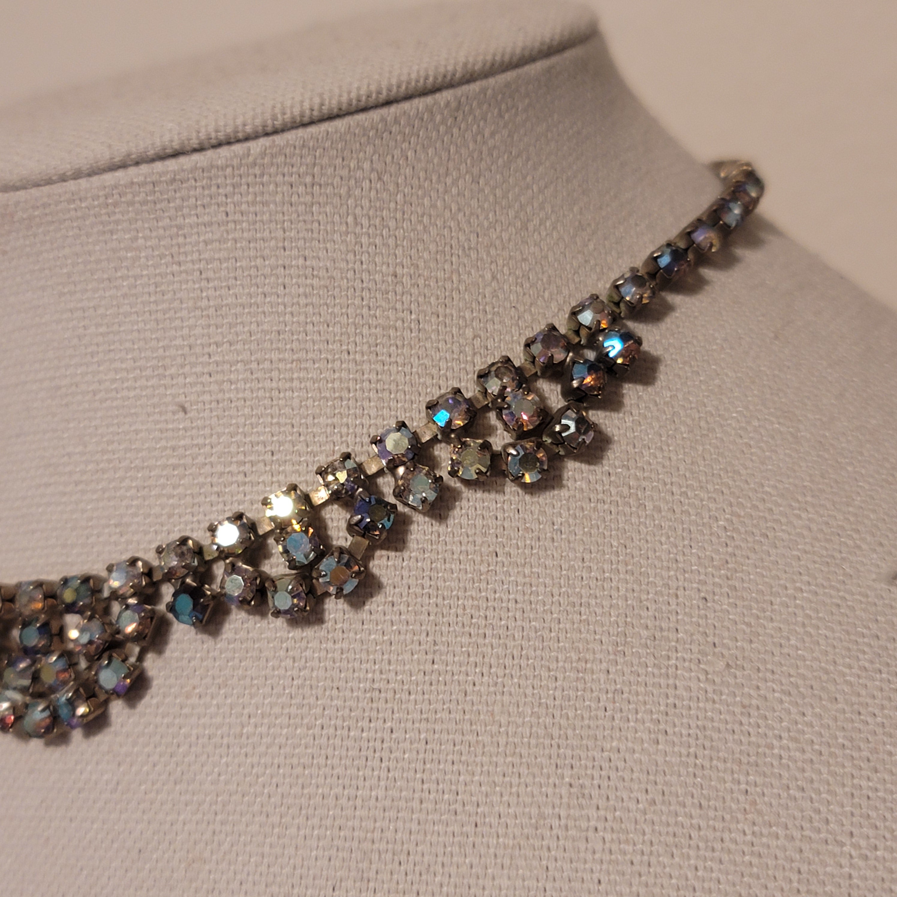 Vintage Aurora Borealis Rhinestone Choker Necklace