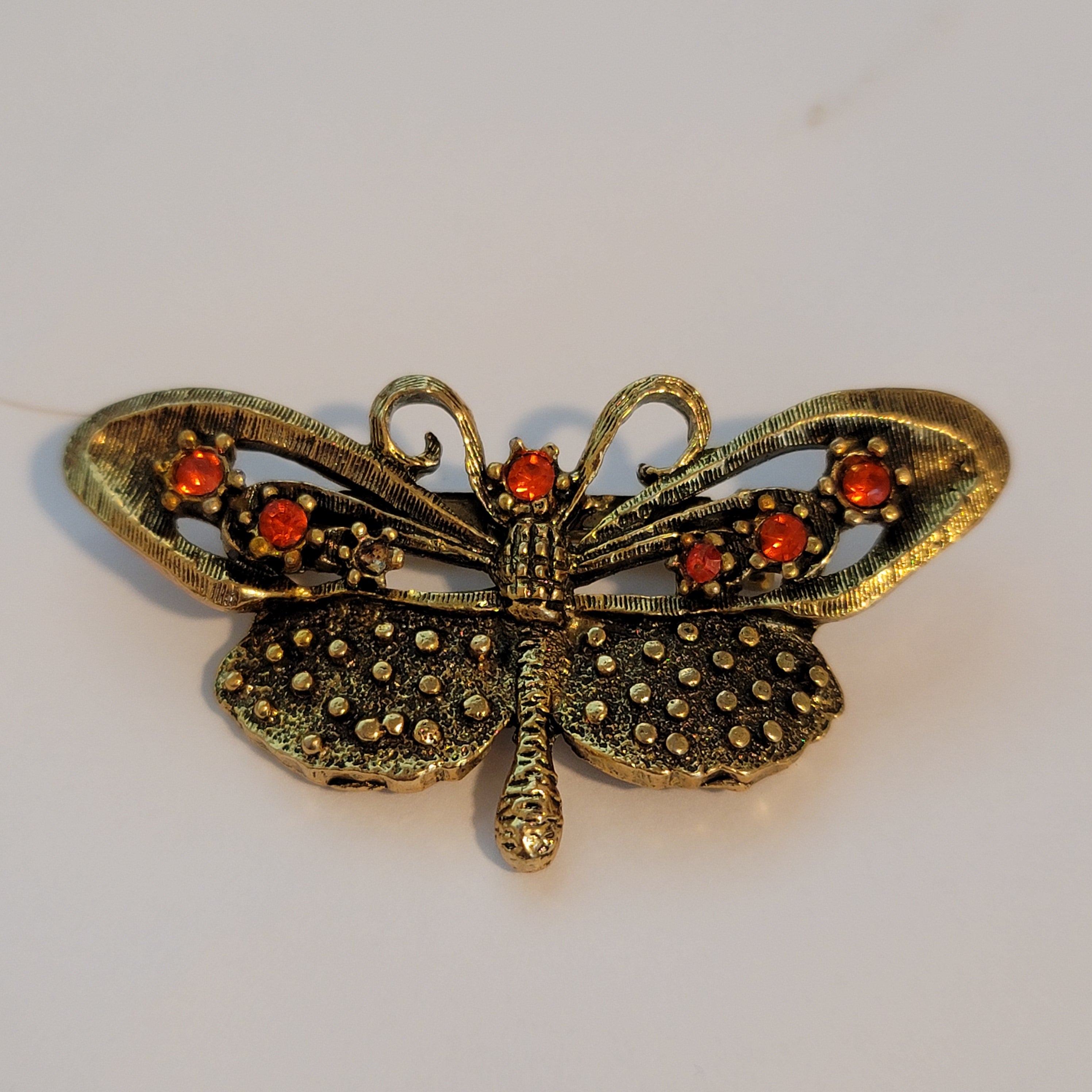 Gold Tone Rhinestone Butterfly Brooch