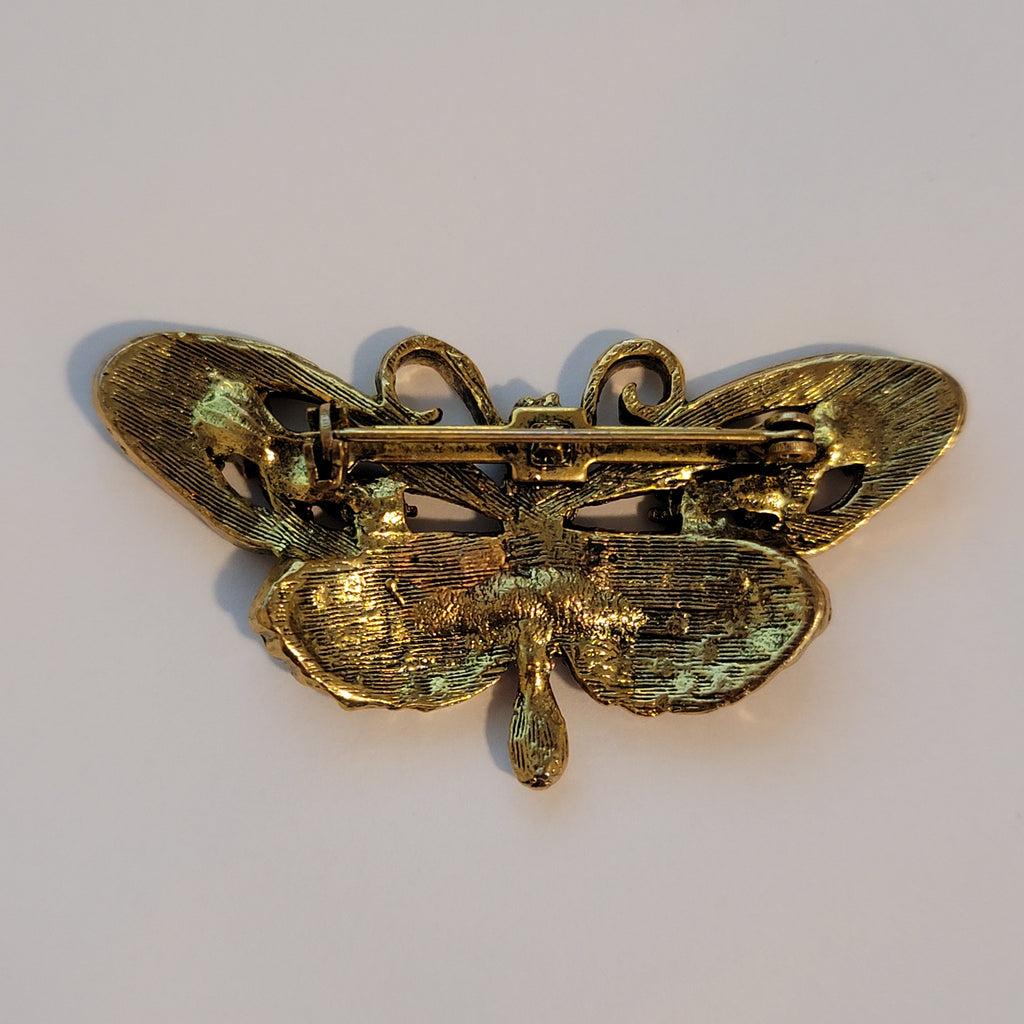 Gold Tone Rhinestone Butterfly Brooch