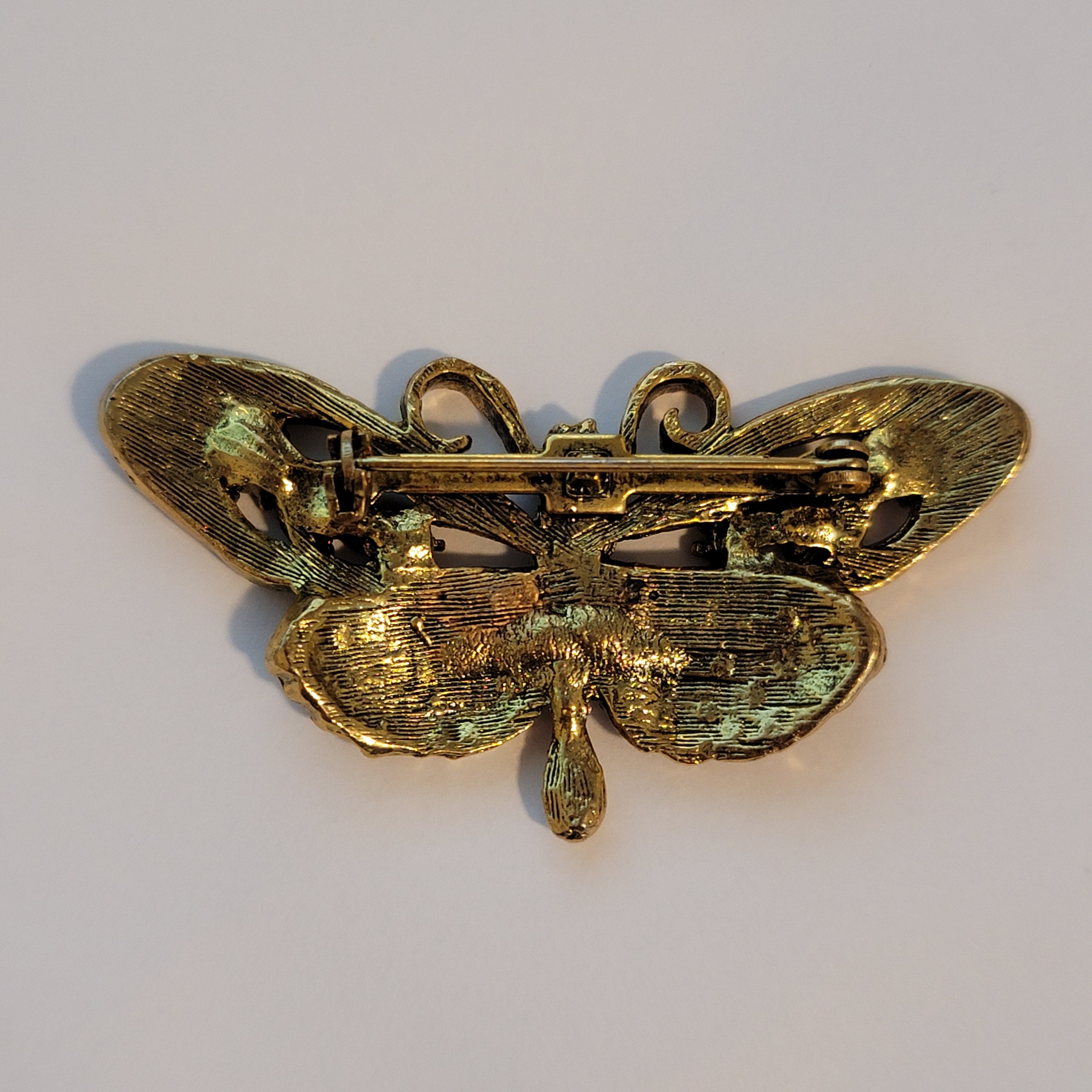 Gold Tone Rhinestone Butterfly Brooch