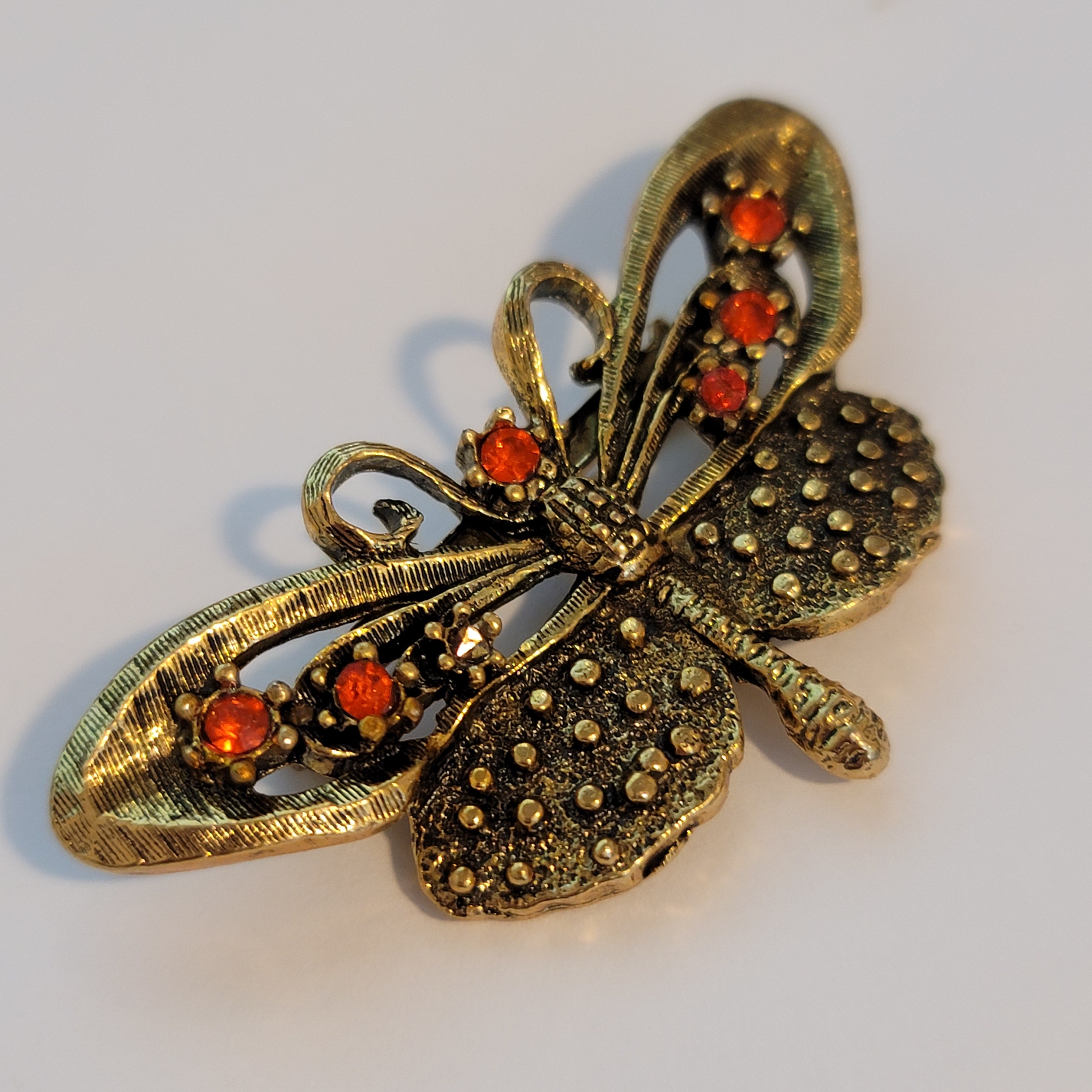 Gold Tone Rhinestone Butterfly Brooch