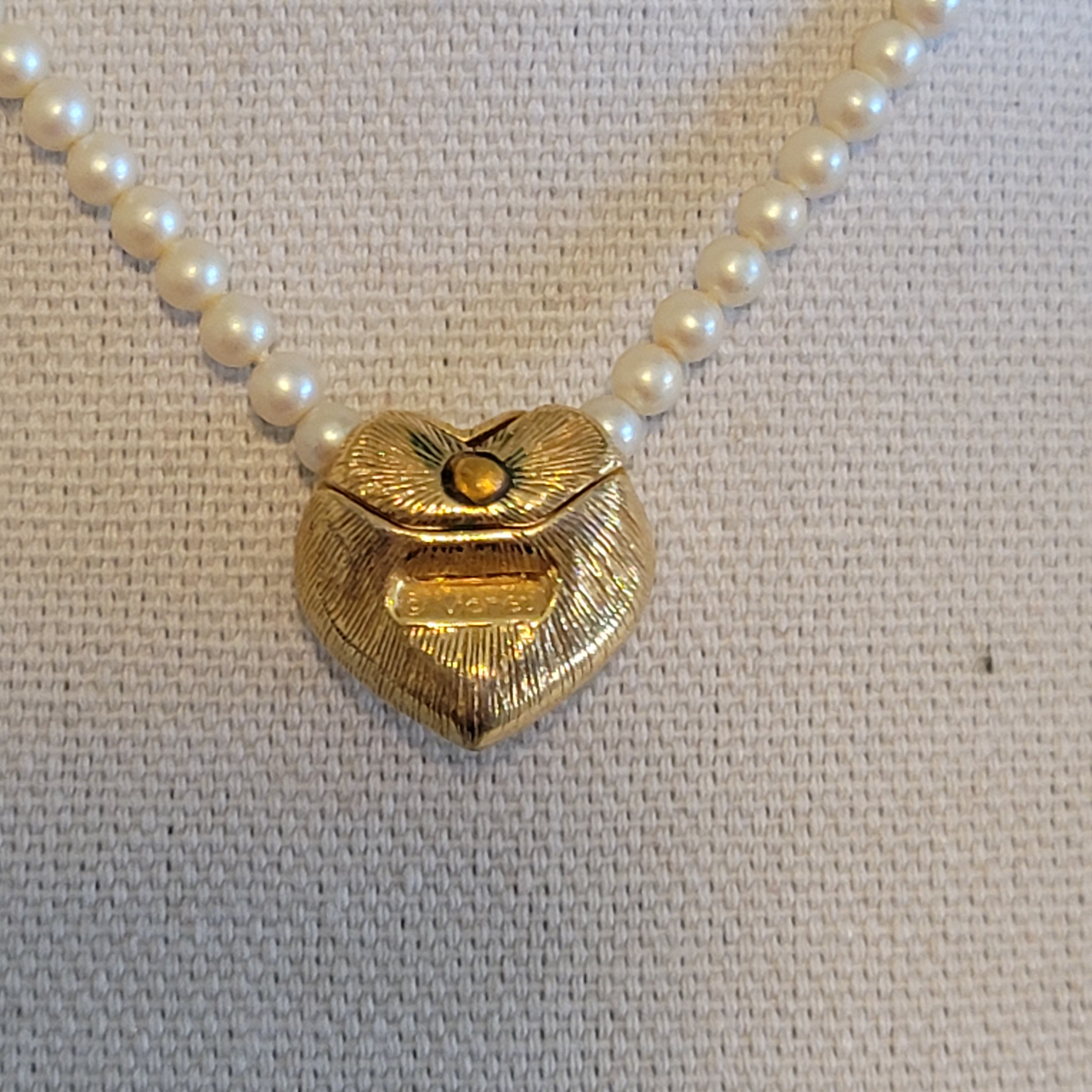 Vintage Monet Simulated Pearl Heart Necklace