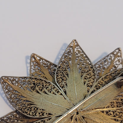Vintage Gold Wash Vermeil Silver Filigree Sunflower Brooch