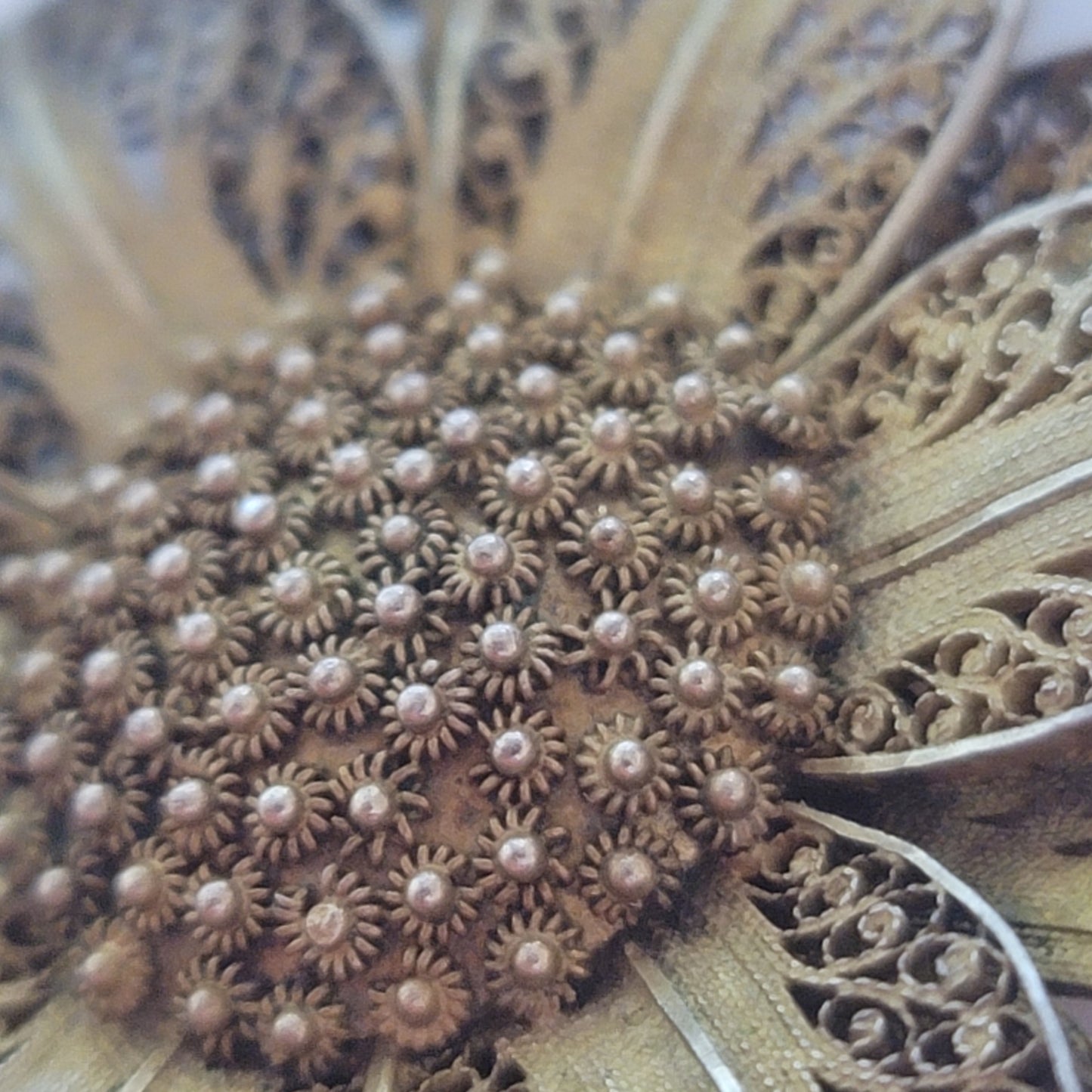 Vintage Gold Wash Vermeil Silver Filigree Sunflower Brooch