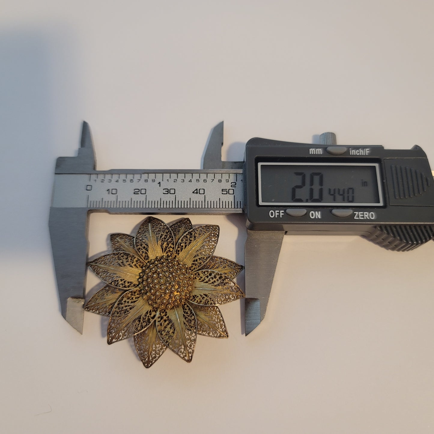 Vintage Gold Wash Vermeil Silver Filigree Sunflower Brooch