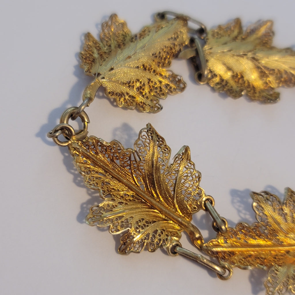 Vintage Gold Washed Vermeil Filigree Leaf Bracelet