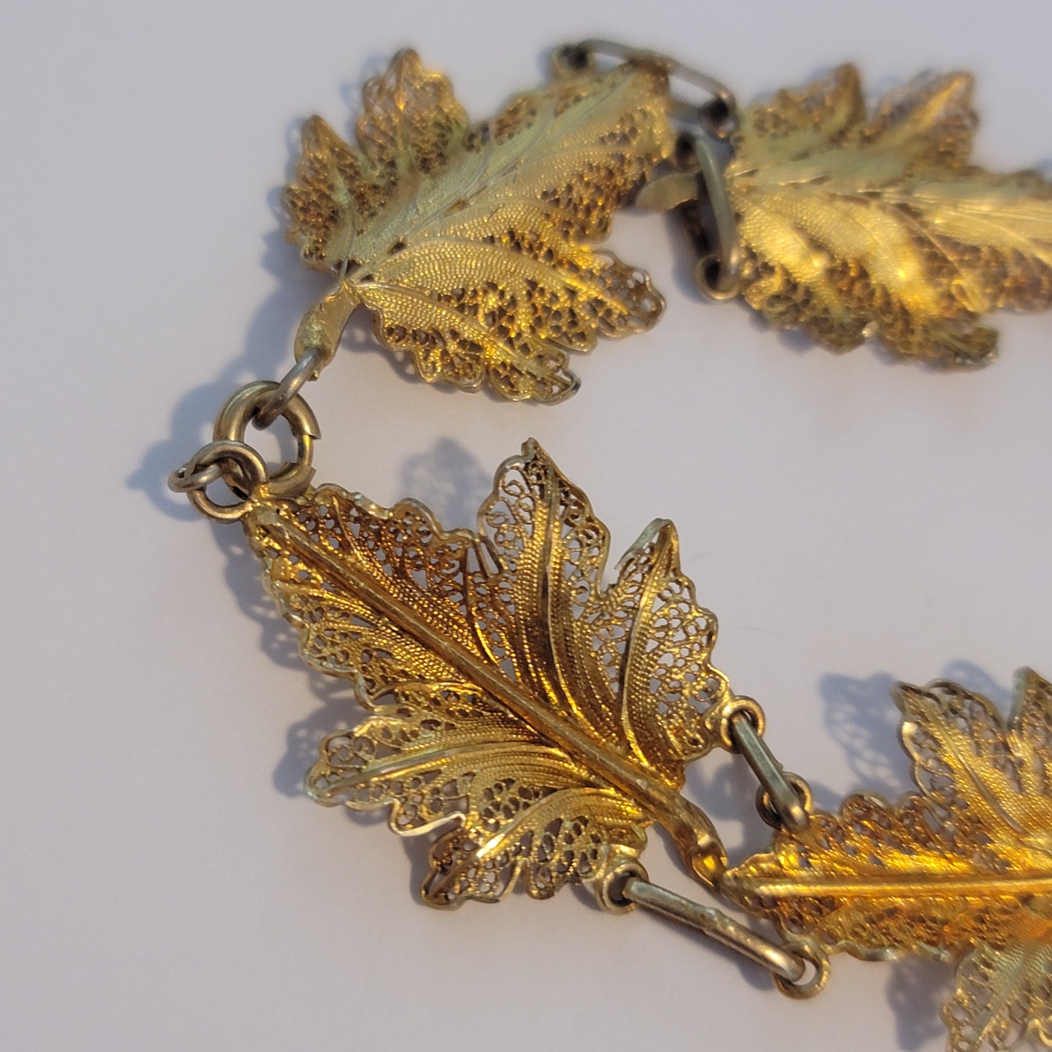 Vintage Gold Washed Vermeil Filigree Leaf Bracelet