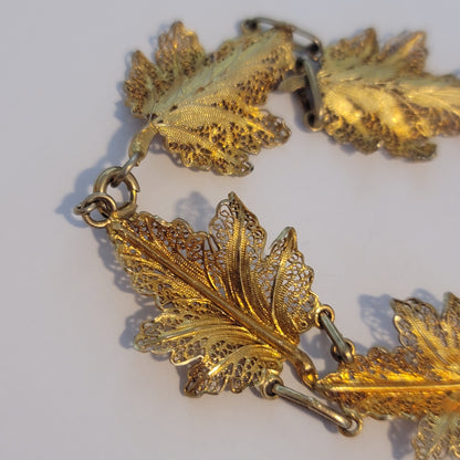 Vintage Gold Washed Vermeil Filigree Leaf Bracelet