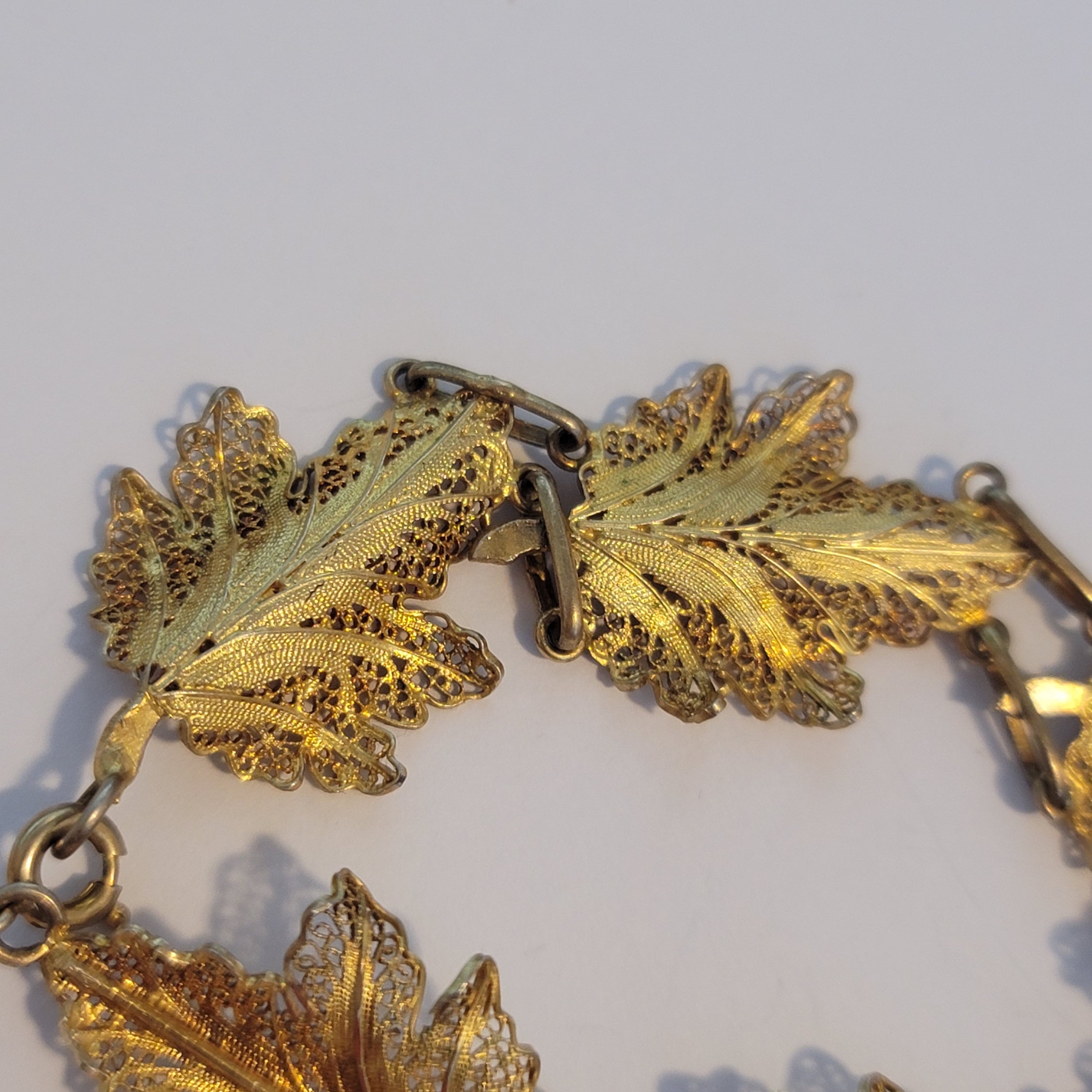 Vintage Gold Washed Vermeil Filigree Leaf Bracelet