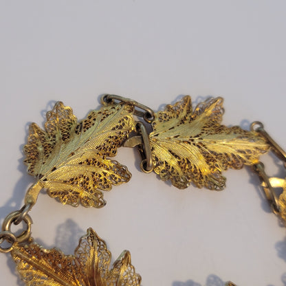 Vintage Gold Washed Vermeil Filigree Leaf Bracelet