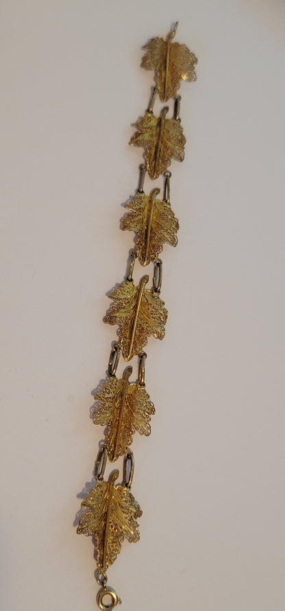 Vintage Gold Washed Vermeil Filigree Leaf Bracelet