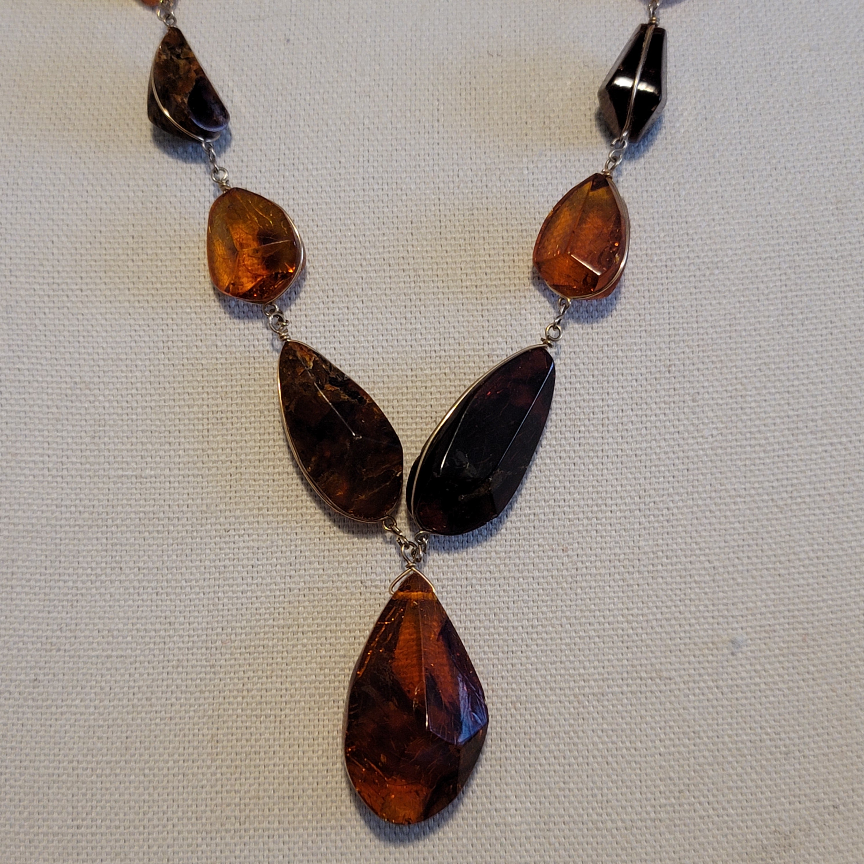 28" Gold Tone Amber Necklace