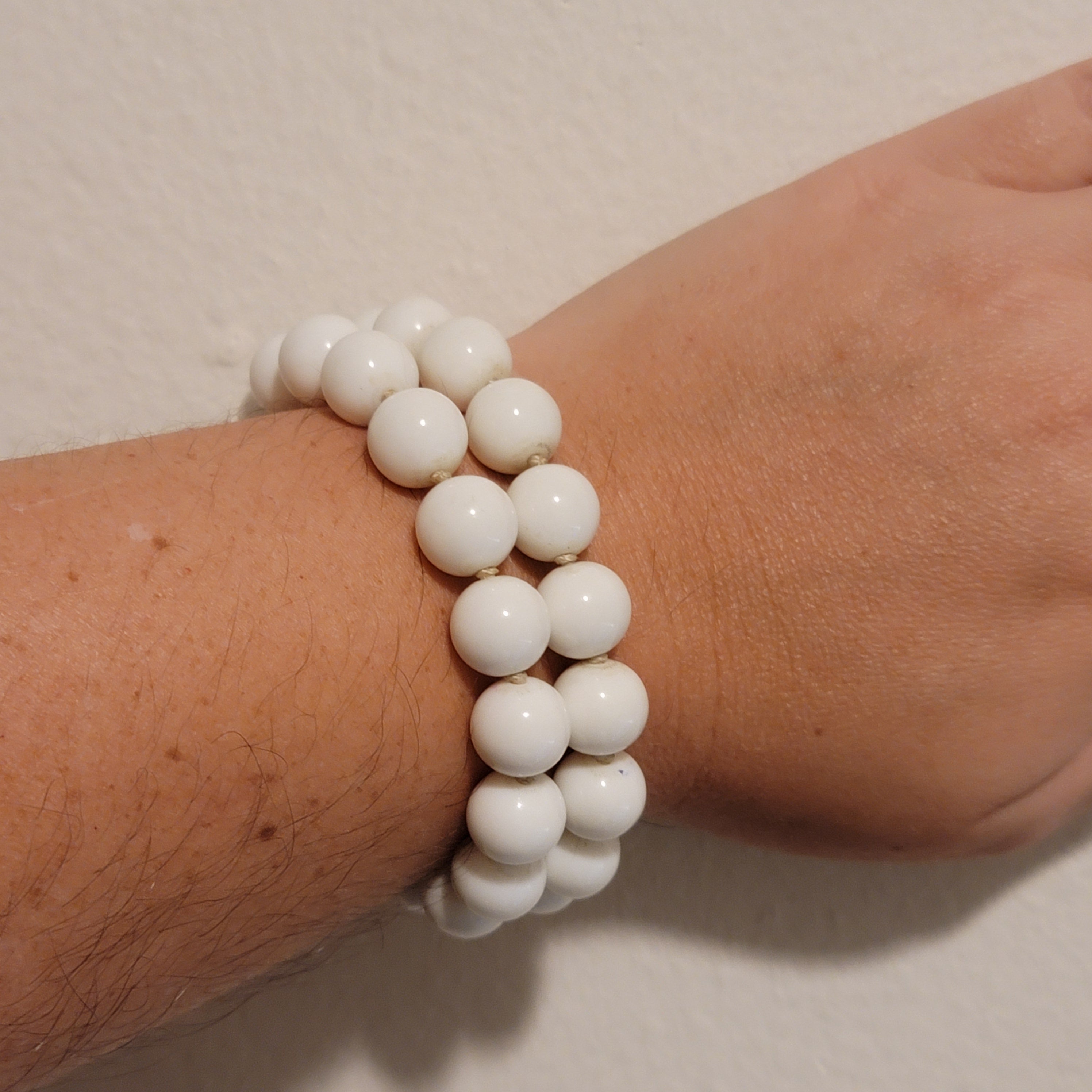 Vintage White Bead Crown Trifari Bracelet
