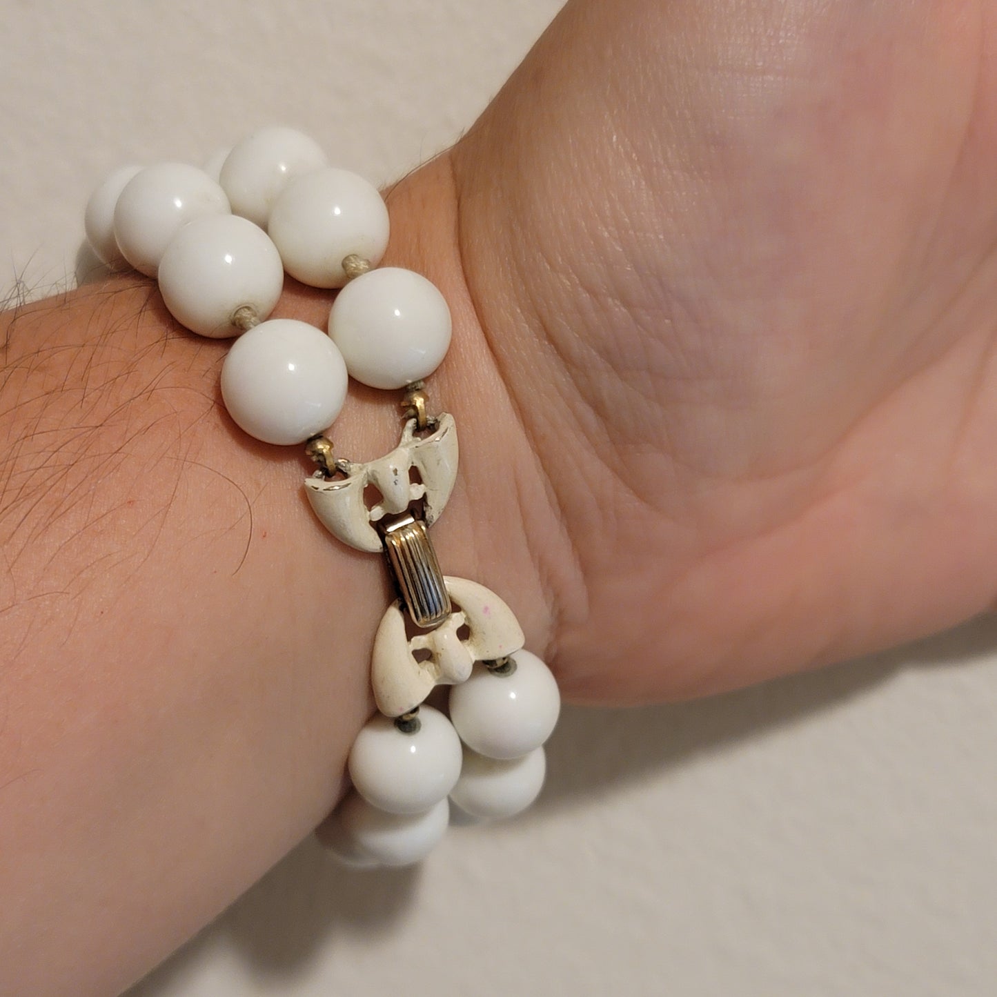 Vintage White Bead Crown Trifari Bracelet