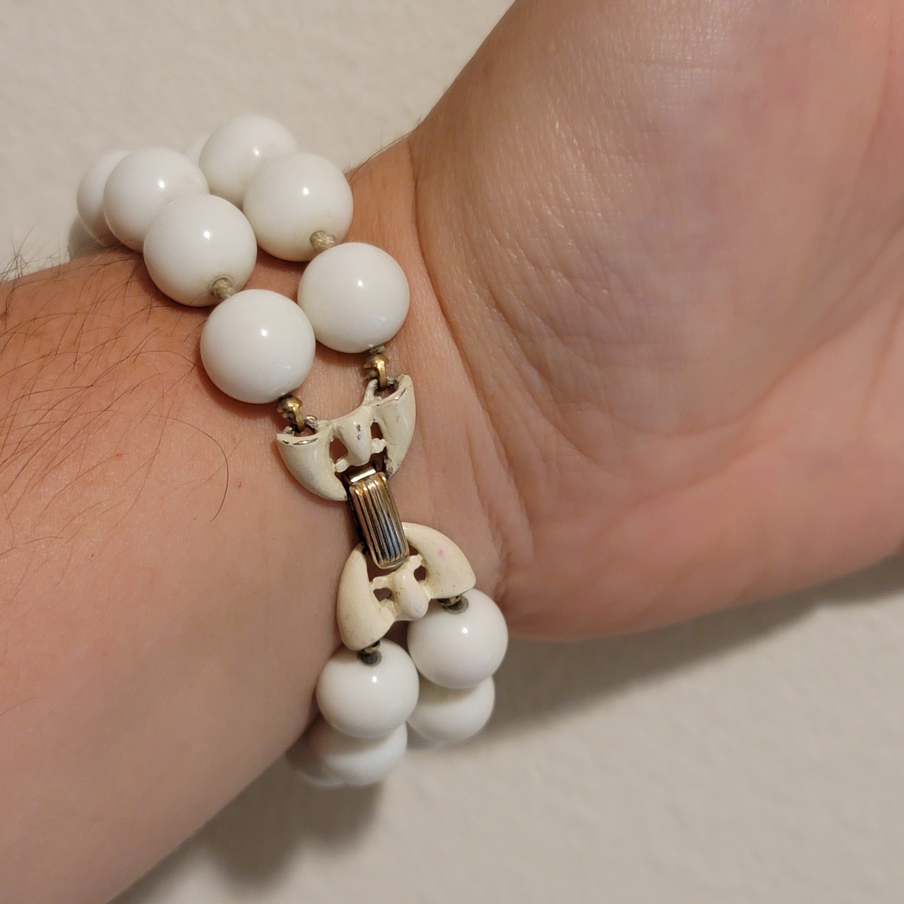 Vintage White Bead Crown Trifari Bracelet