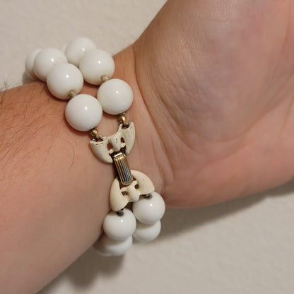 Vintage White Bead Crown Trifari Bracelet