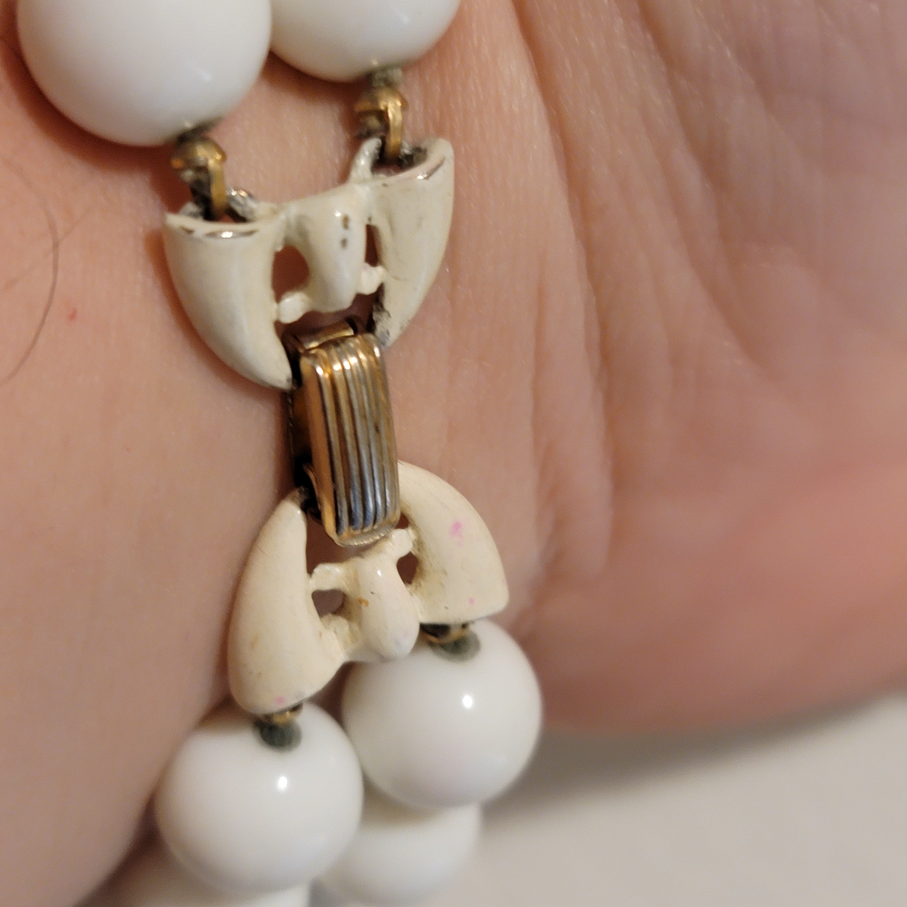 Vintage White Bead Crown Trifari Bracelet