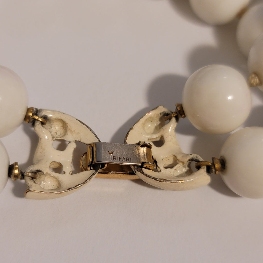 Vintage White Bead Crown Trifari Bracelet