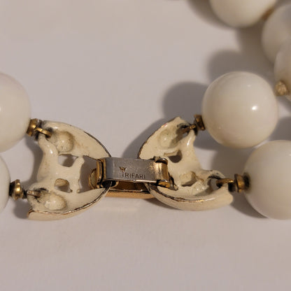 Vintage White Bead Crown Trifari Bracelet