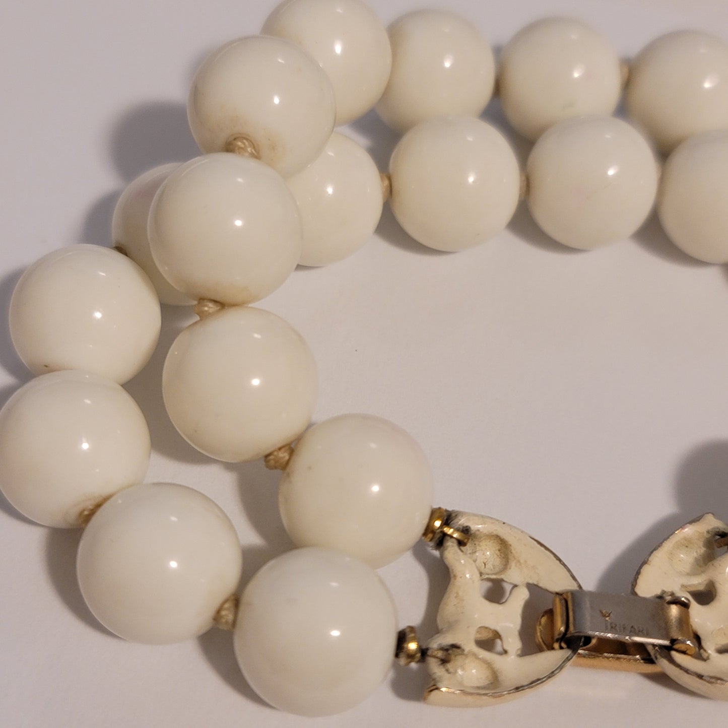 Vintage White Bead Crown Trifari Bracelet