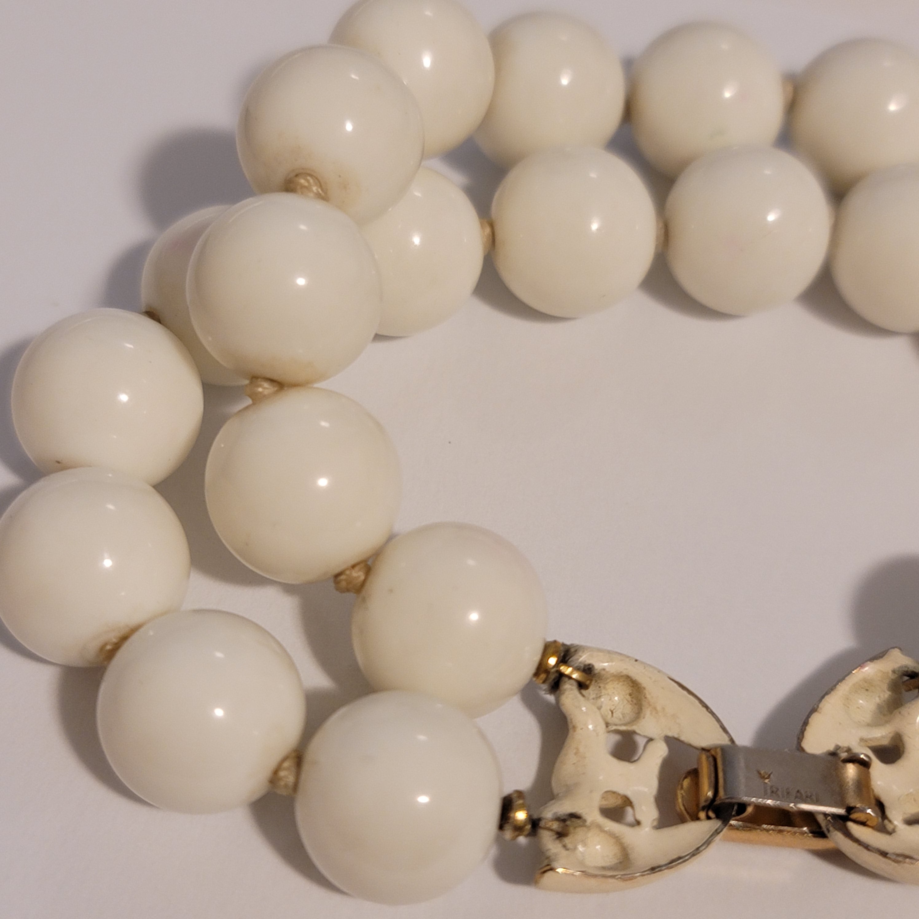 Vintage White Bead Crown Trifari Bracelet