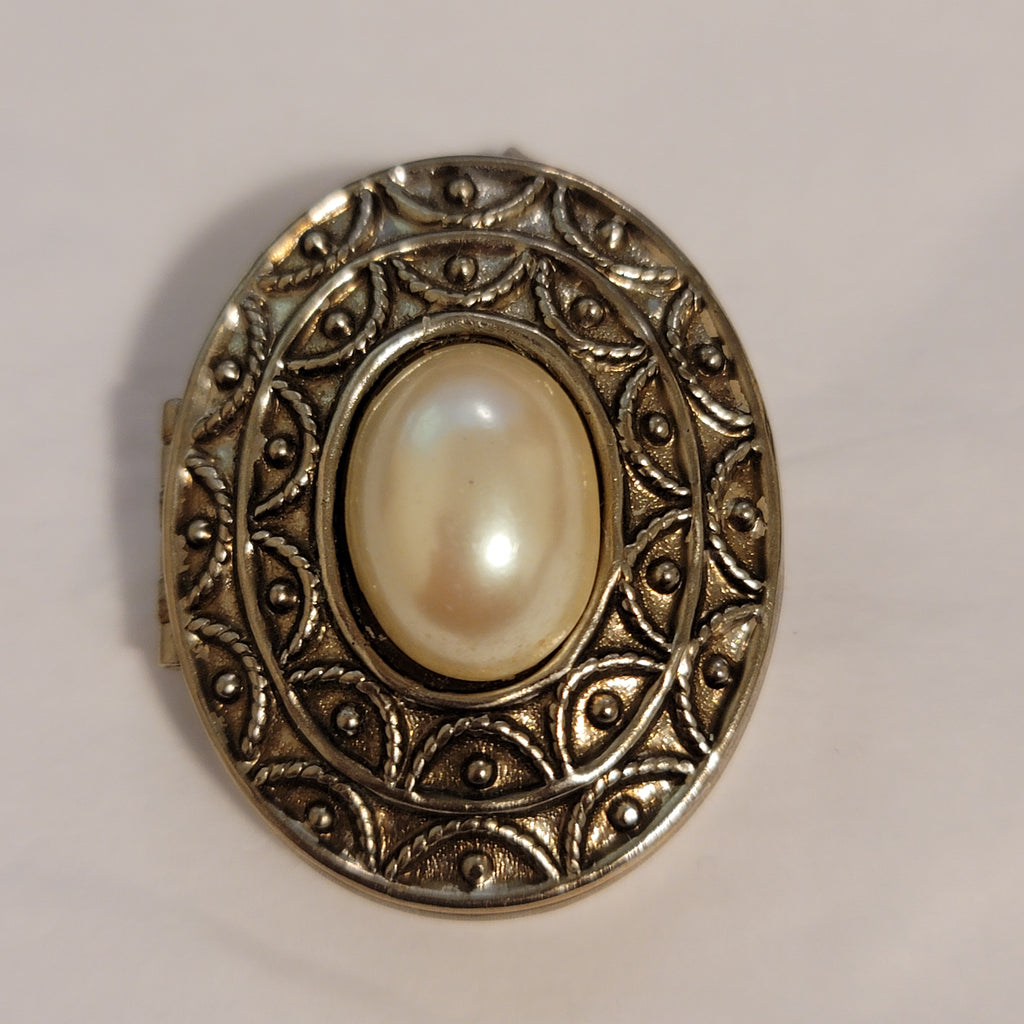 Vintage Silver Tone Perfume Locket Brooch