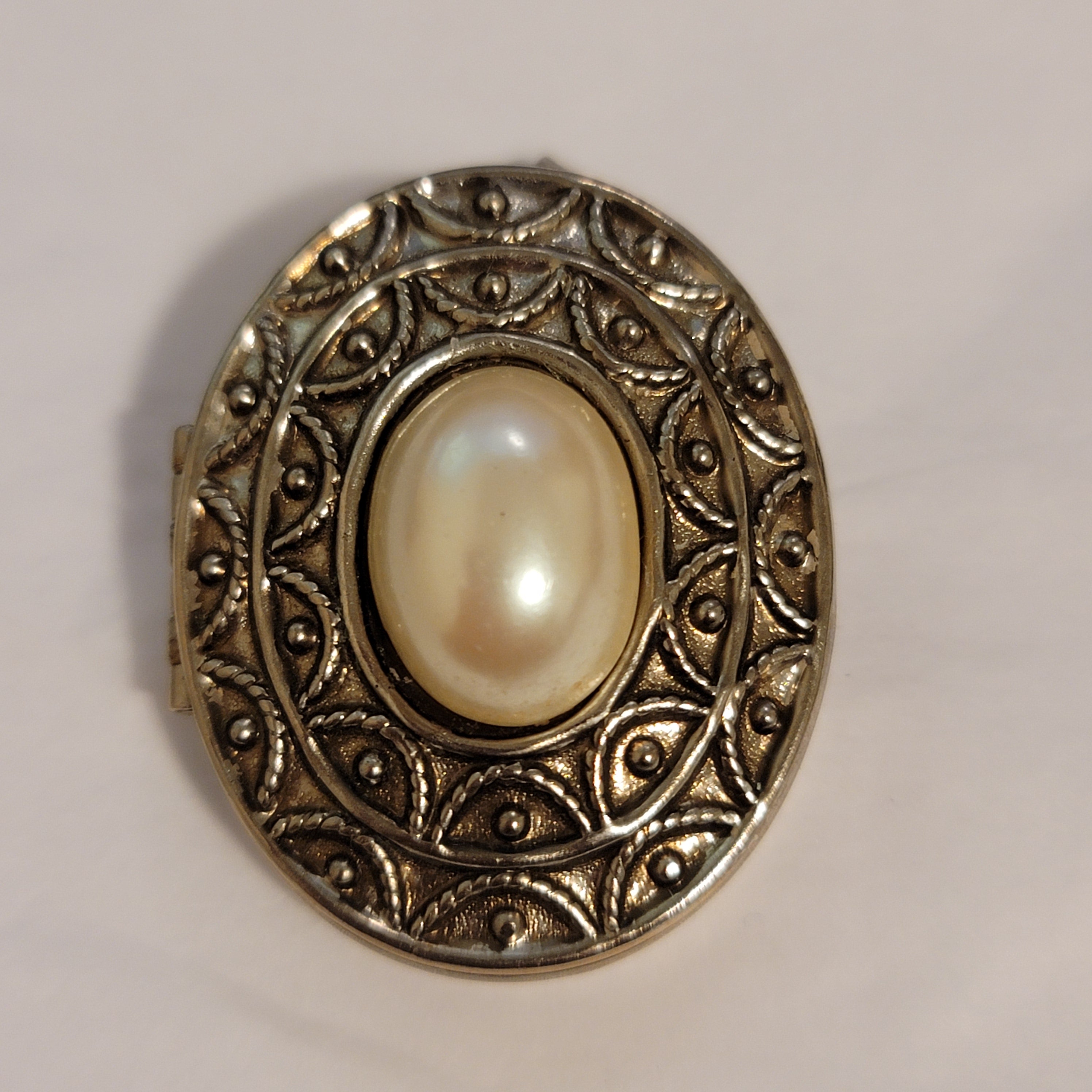 Vintage Silver Tone Perfume Locket Brooch