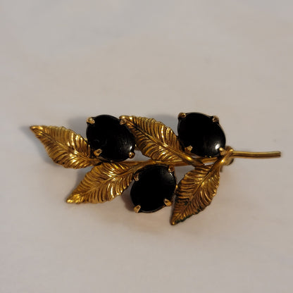 Vintage 1/20 GF WRF Leave Black and Gold Brooch