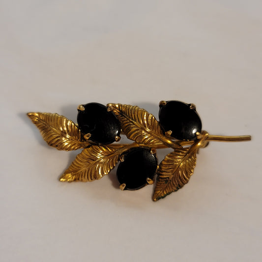 Vintage 1/20 GF WRF Leave Black and Gold Brooch