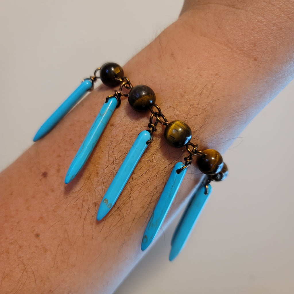 Handmade Tiger's Eye Turquoise Spike Chain Bracelet