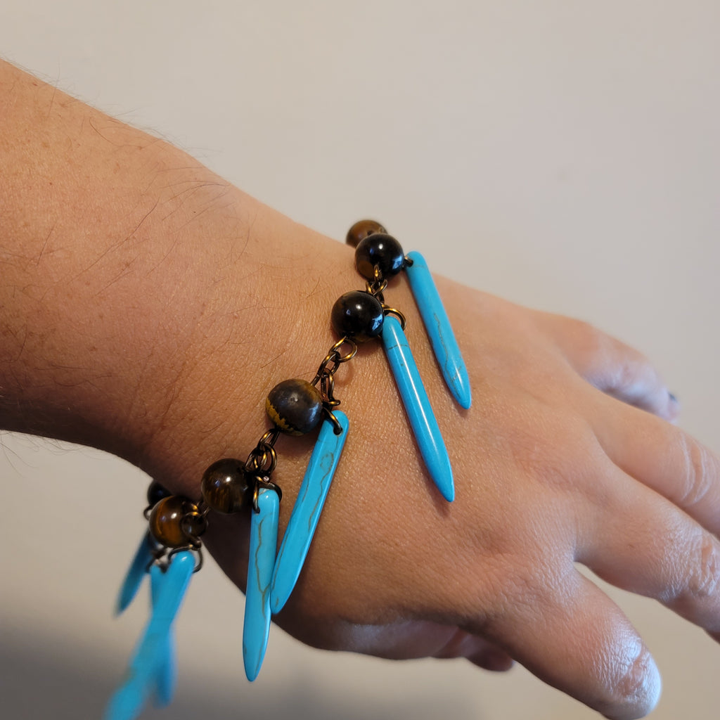 Handmade Tiger's Eye Turquoise Spike Chain Bracelet