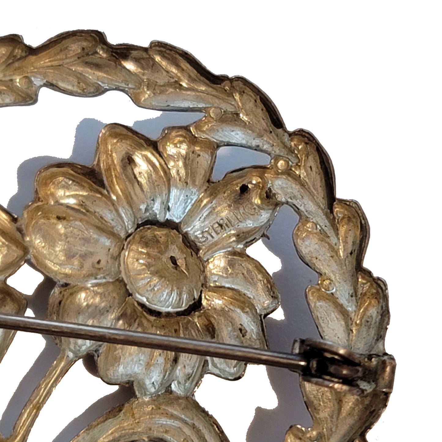 Vintage Sterling Flower Wreath Brooch