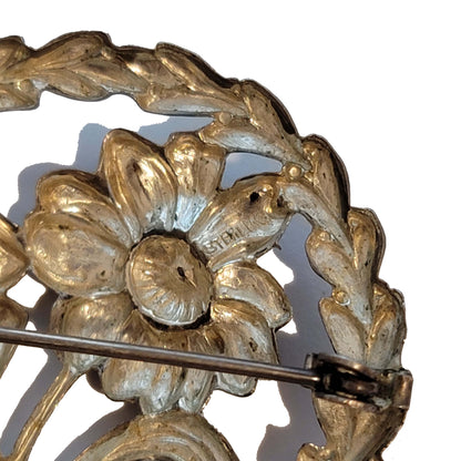Vintage Sterling Flower Wreath Brooch