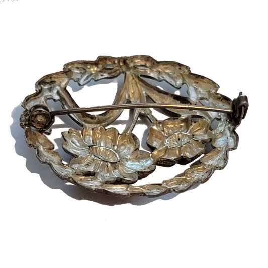 Vintage Sterling Flower Wreath Brooch
