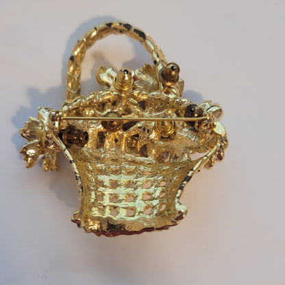 Vintage Gold Tone Flower Basket Brooch