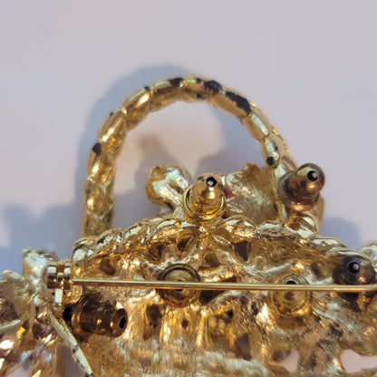Vintage Gold Tone Flower Basket Brooch
