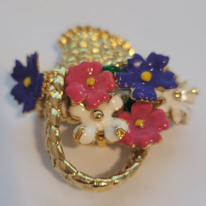 Vintage Gold Tone Flower Basket Brooch