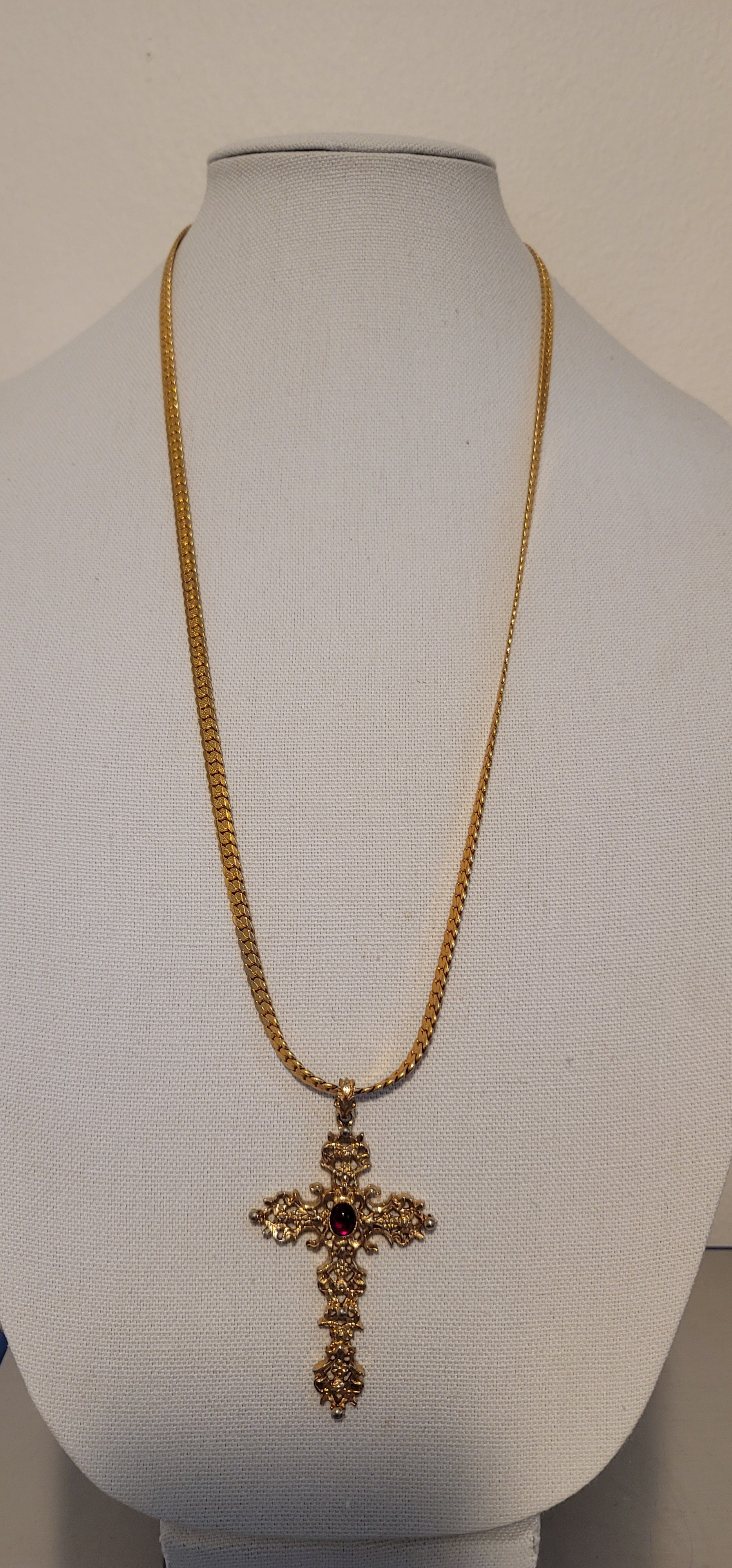 Gold Tone Avon Cross Necklace