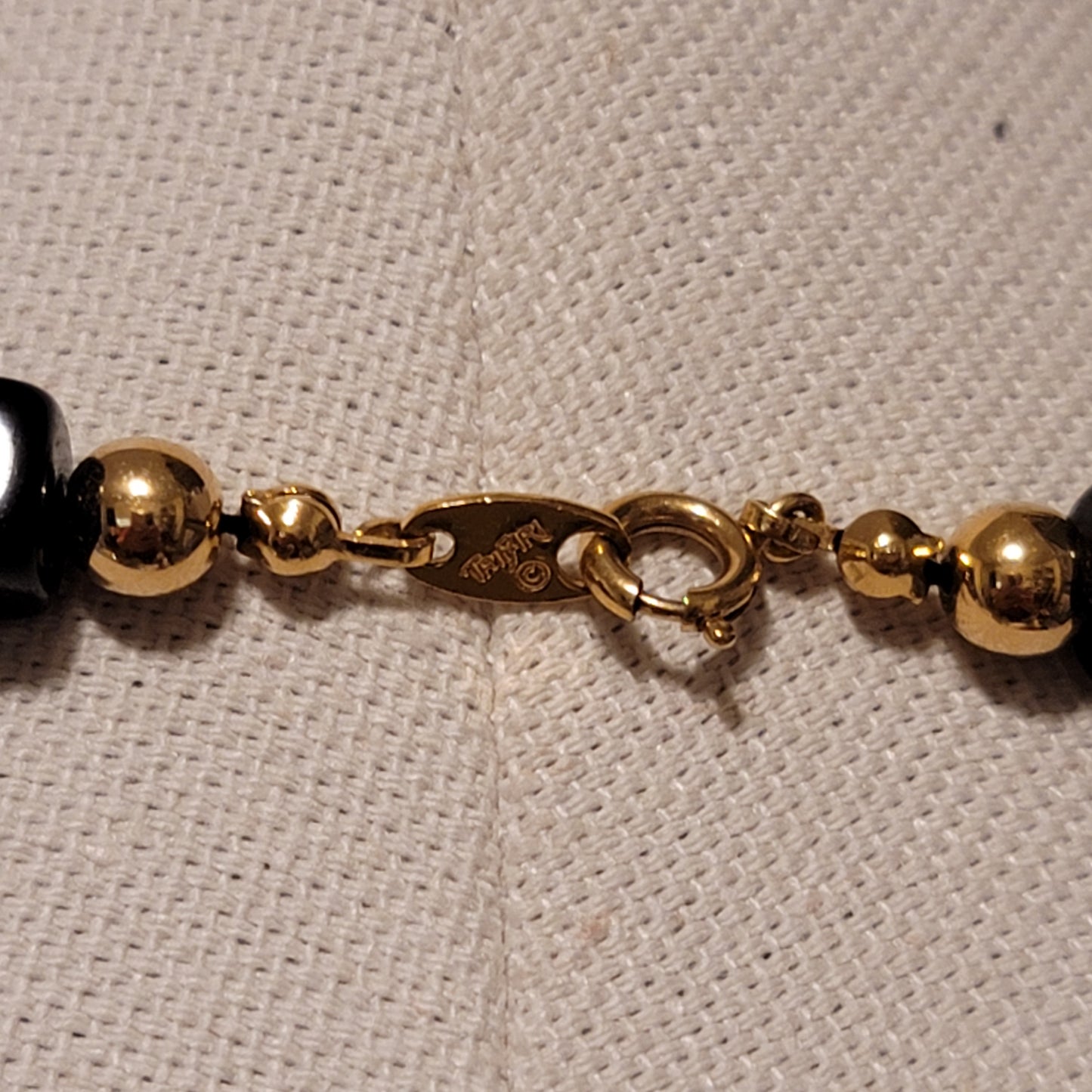 Vintage Trifari Black & Gold Bead Necklace