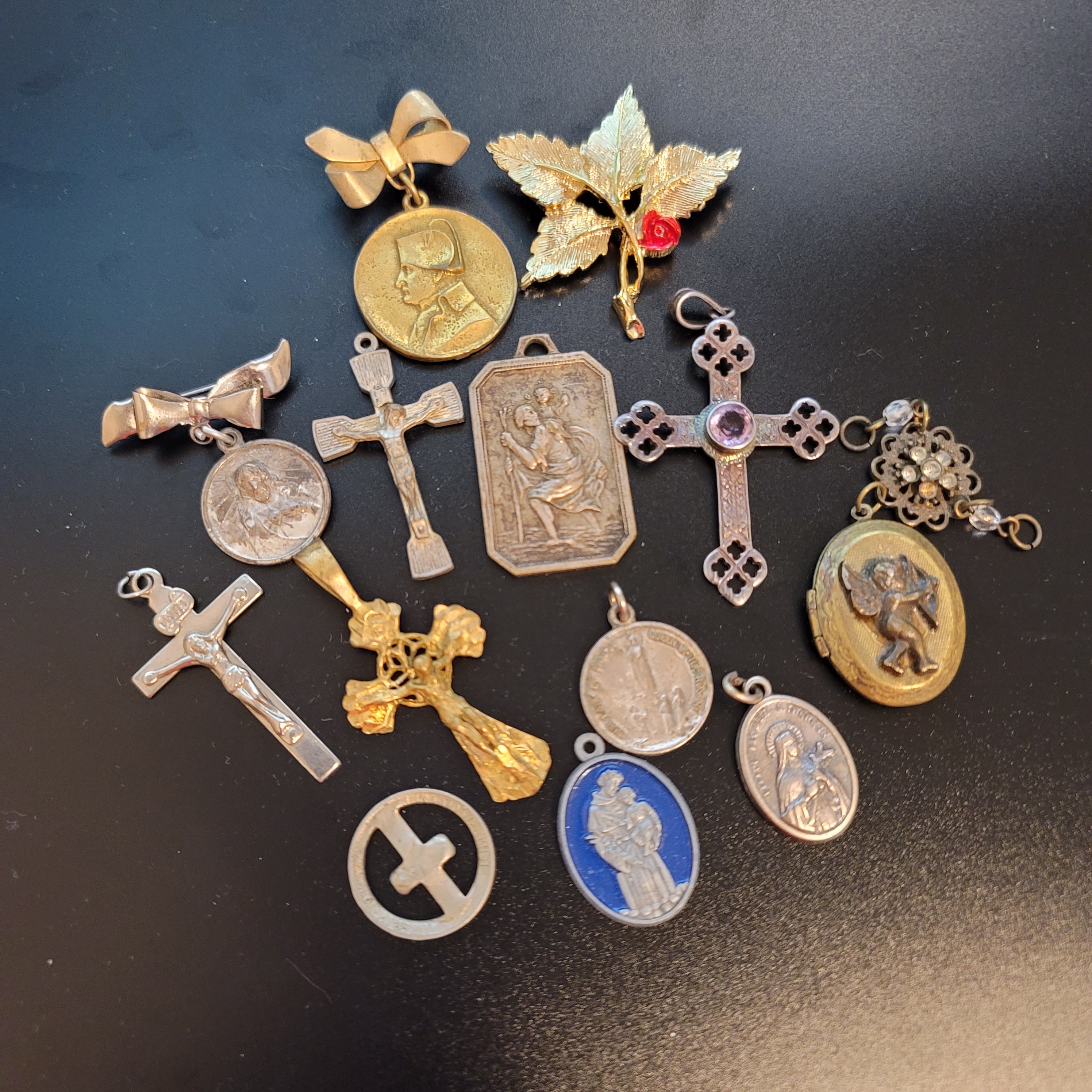 Lot of 13 Religious Themed Charms, Cross and Pins