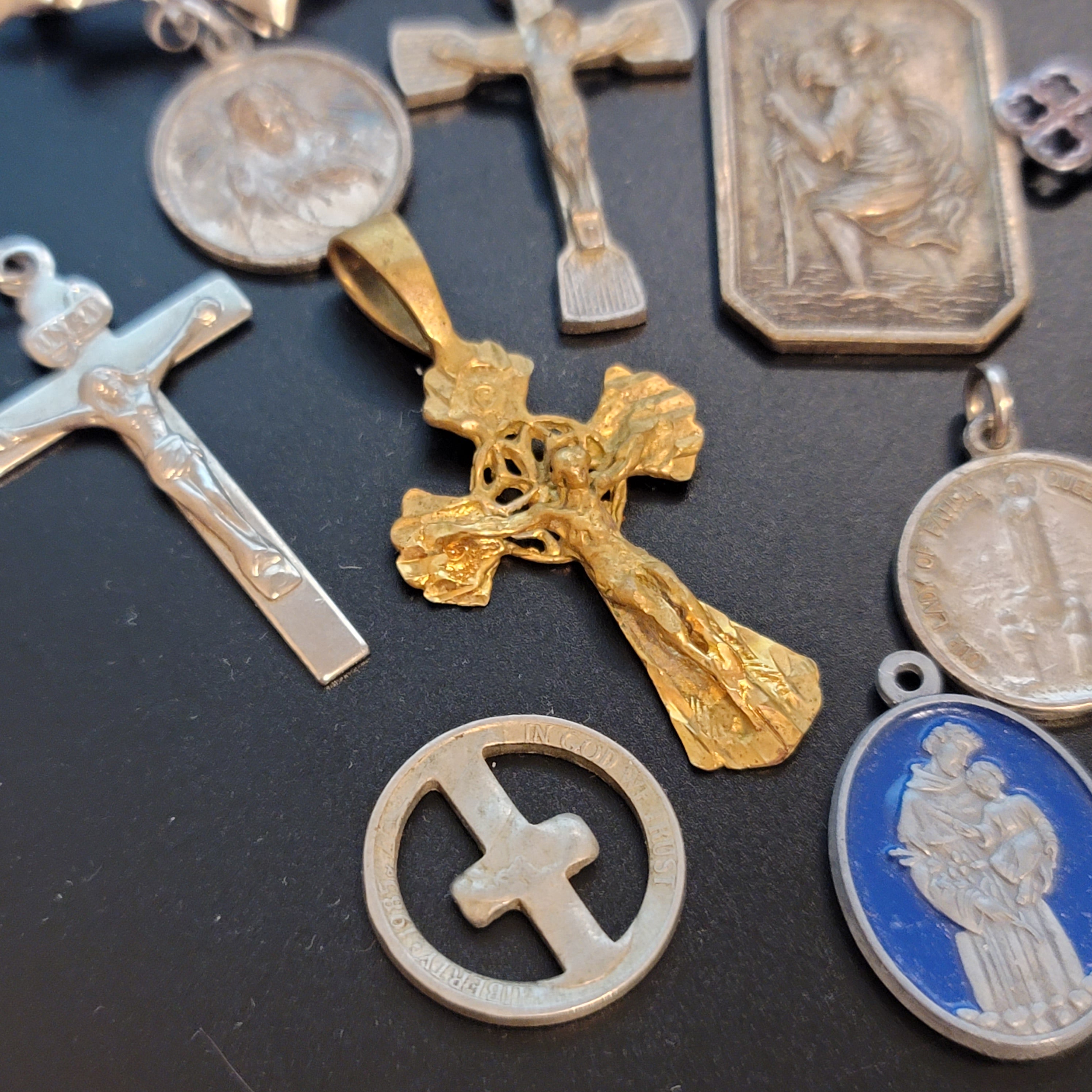 Lot of 13 Religious Themed Charms, Cross and Pins